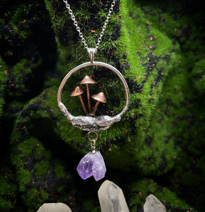 Molten Amethyst Mushroom Pendant